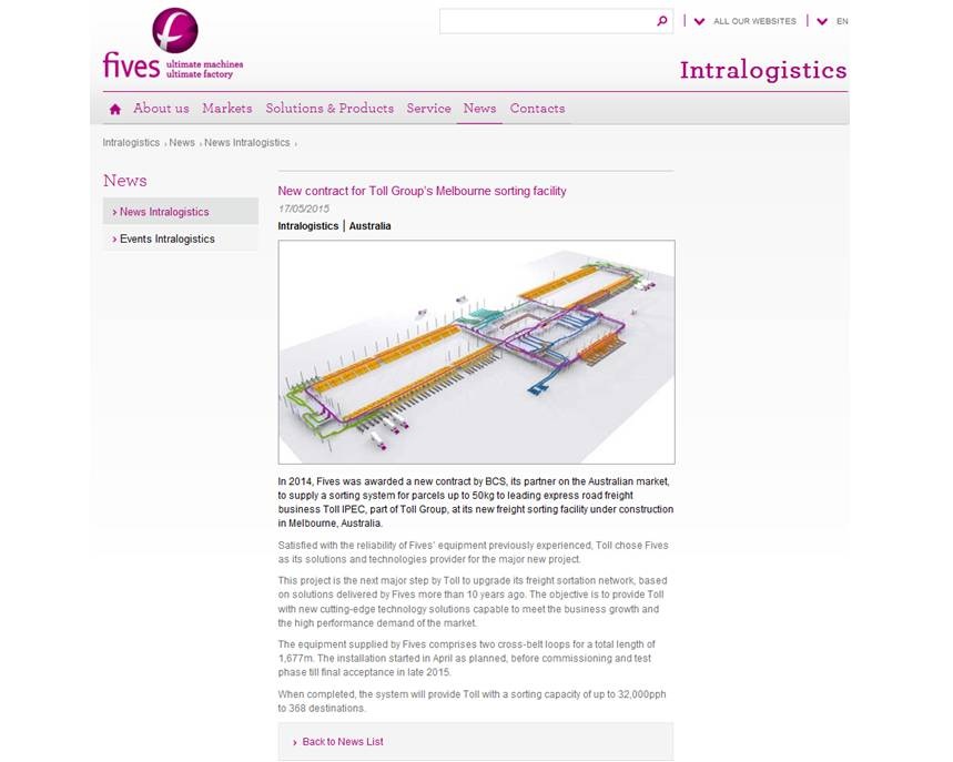 Logistics BusinessNew Contract For Tolls Sorting Facility In Melbourne