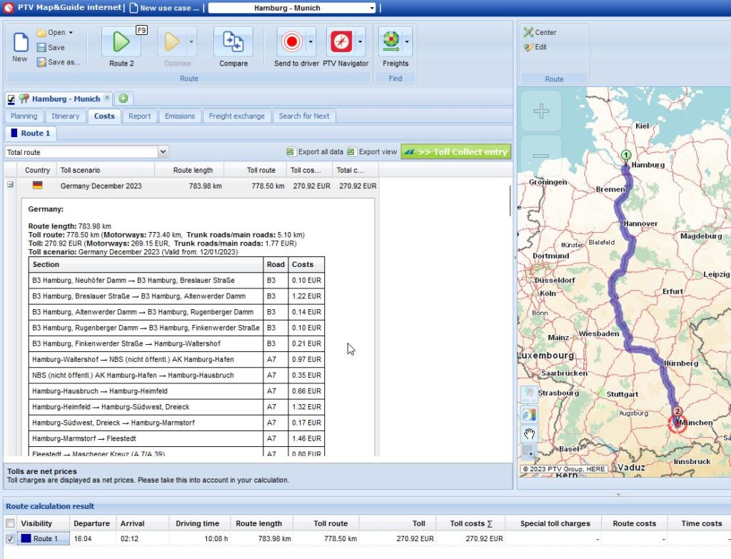 Logistics BusinessAdvance Calculation of New Toll Prices